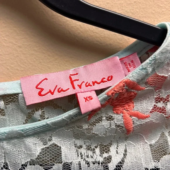 Eva Franco Floral Lace Women Top - Coral and Baby Blue - Picture 3 of 4